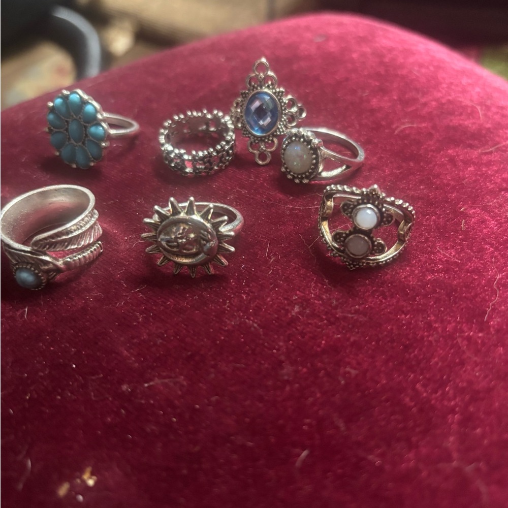 Elegant Silver and Turquoise Ring Set